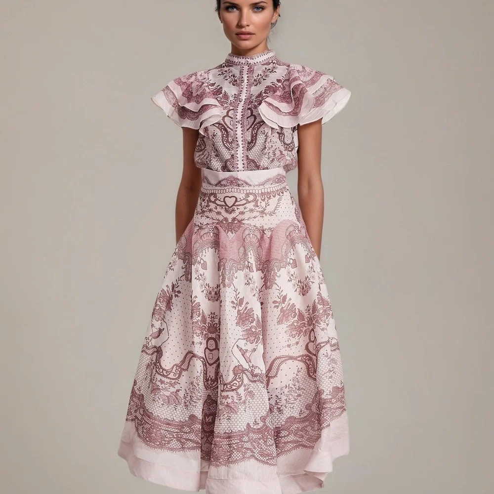 Designer-Style Pink Ruffled Two-Piece Dress Set - Picture 9 of 10
